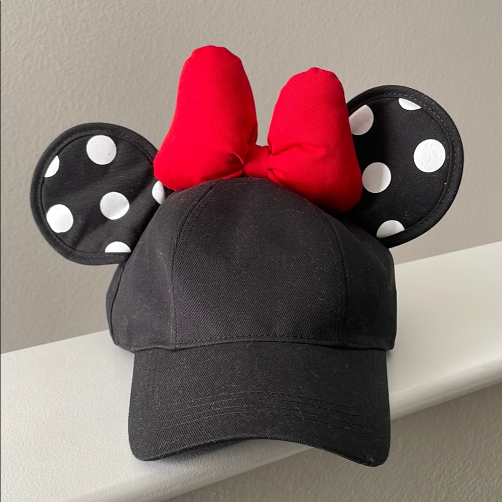 Disney Minnie Mouse Black Cap with Red Bow and Polka Dot Ears
